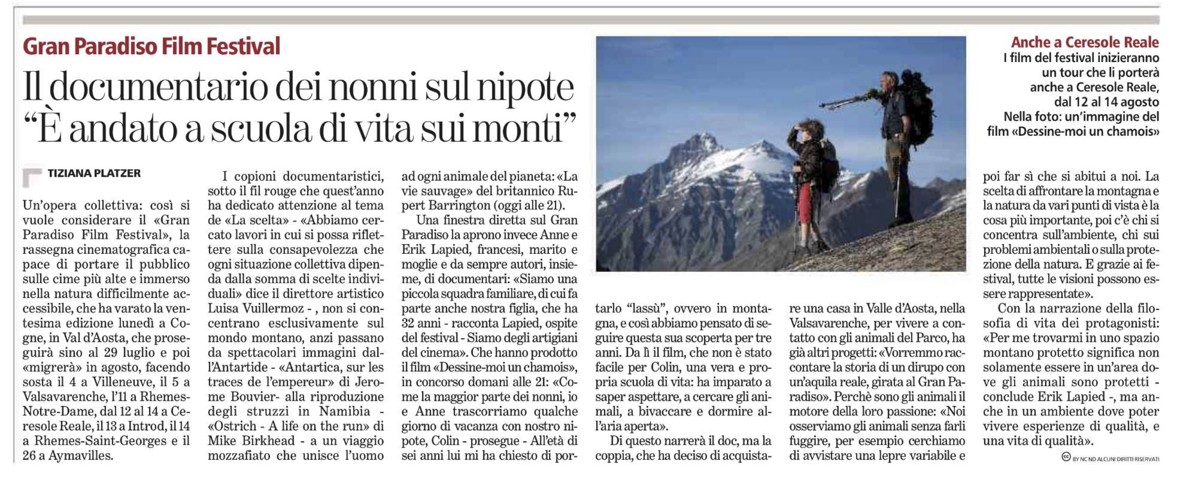 2017-07-27 La Stampa Torino Il documentario dei nonni sul nipote E andato a scuola di vita sui monti